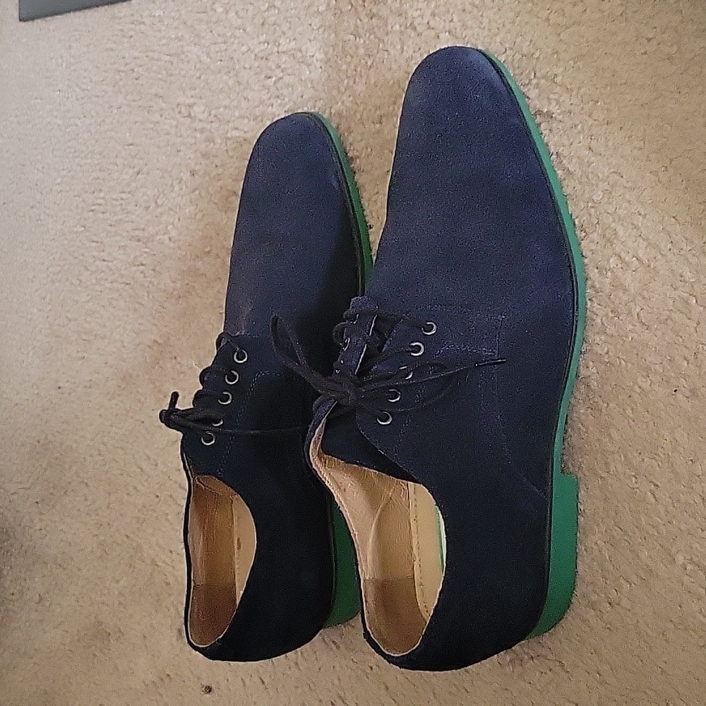 JD Fisk Navy Blue and Green Bottom Lace Up Loafers